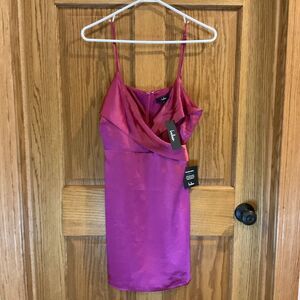 Lulu's Deep Pink Deep Vee Wrap Satin Dress. Size Large